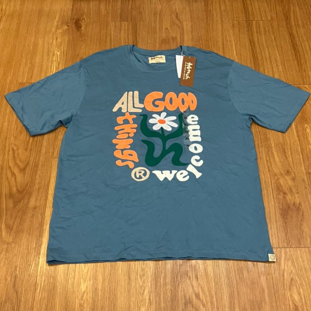 AGTAWH Men T-Shirt Flower Embroidered Blue Heaven XL